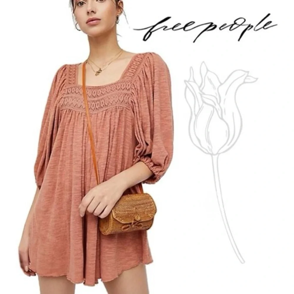 Free People Dancing In The Waves Romper in Rust Orange Balloon Sleeves size XS